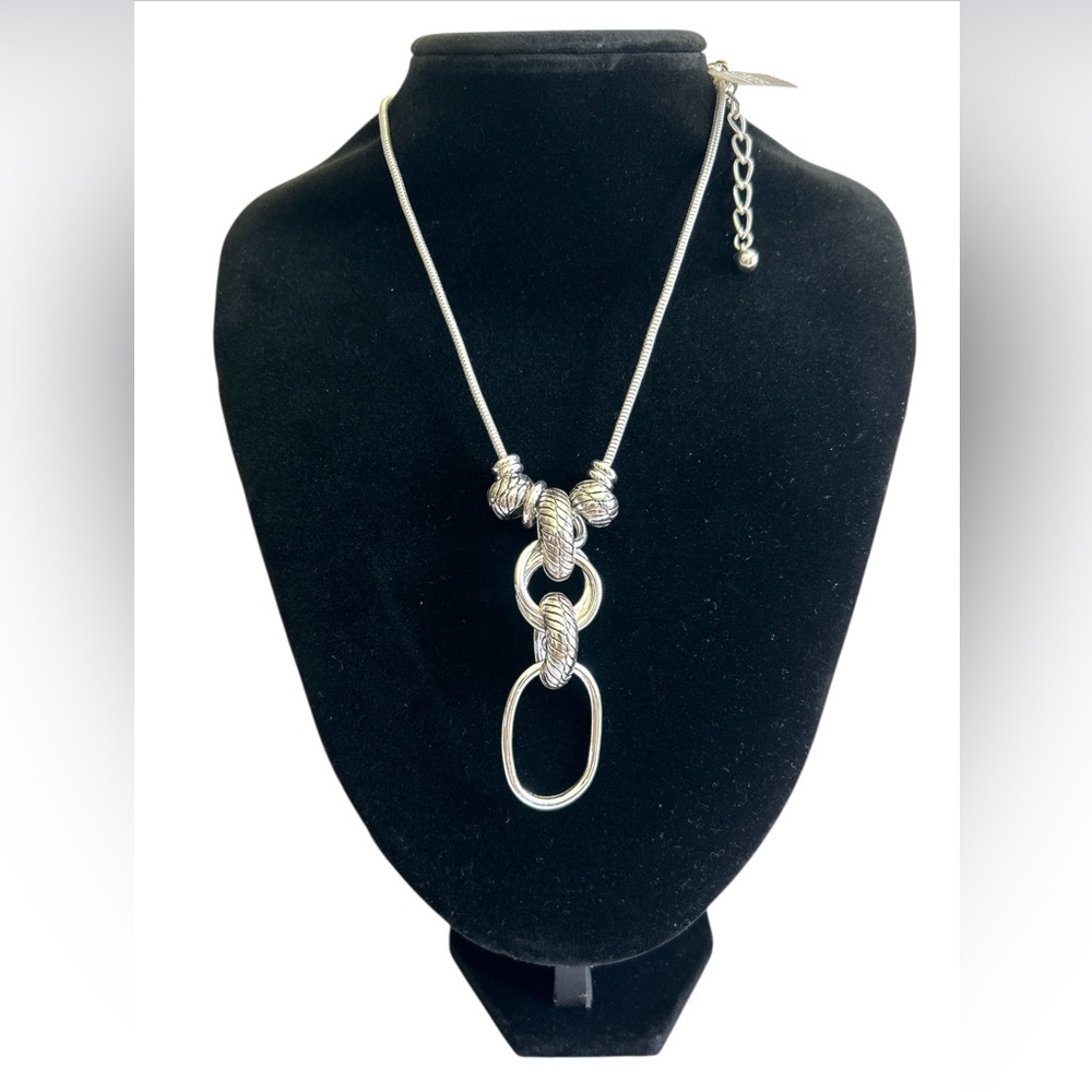 Chico's Kasari Silver Tone Multi Geometric Charm 
Necklace